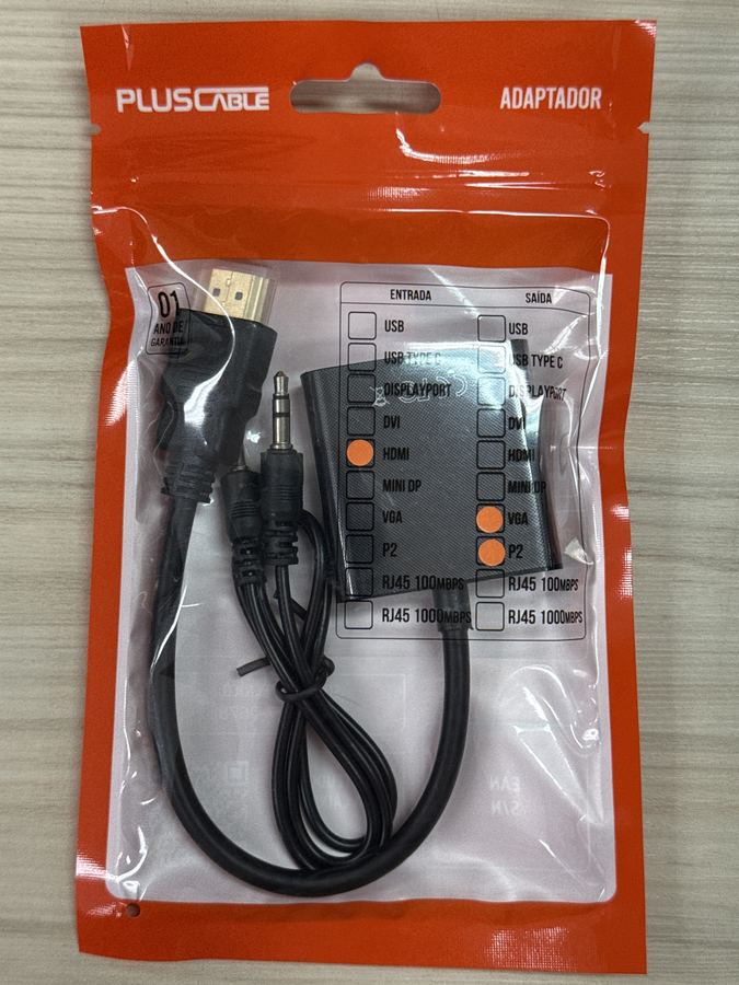 Cabo Adaptador HDMI x VGA + P2 ADP-HDMIVGA20BK Plus Cable