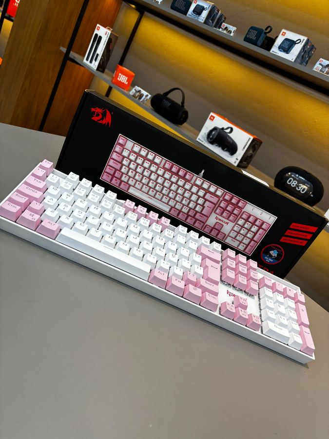 TECLADO MECANICO GAMER REDRAGON SINGLE COLOR MITRA SWITCH BLUE ABNT2 BRANCO E ROSA K551WP PTBLUE