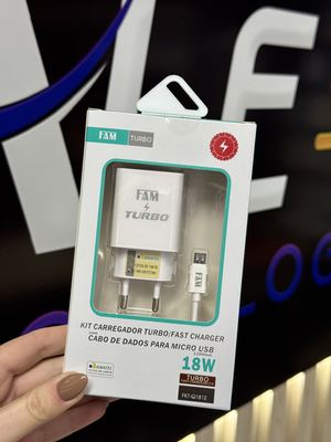 22008 KIT CARREGADOR   CABO V8 1 USB 3A FKT-Q1812 TURBO FAM