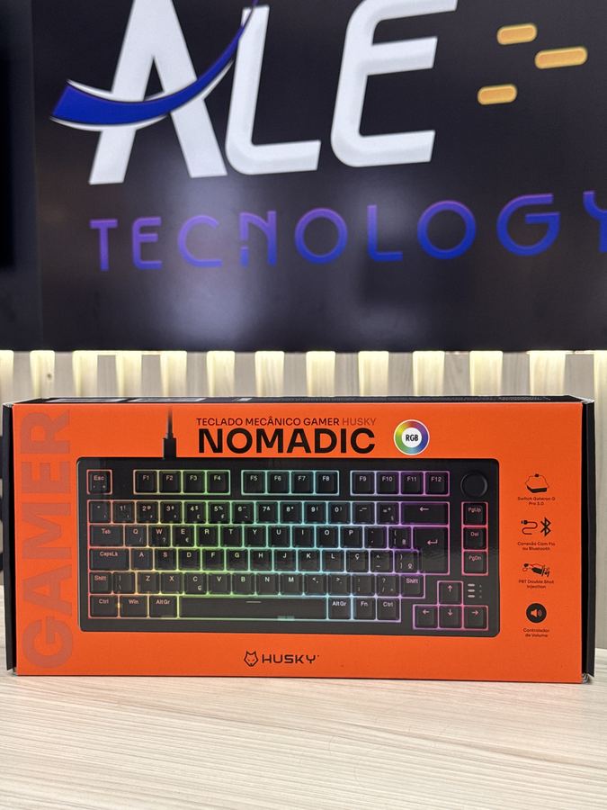 TECLADO SEM FIO MECANICO GAMER HUSKY NOMADIC RGB SWITCH GATERON G PRO RED BLUETOOTH ABNT2 PRETO HTG800PTVR