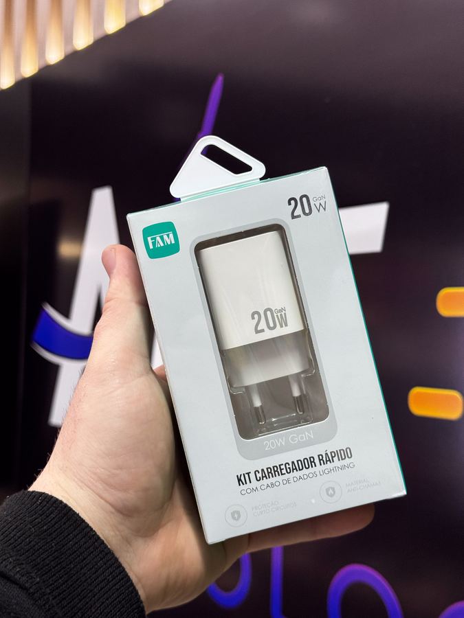 KIT CARREGADOR   CABO IPHONE/TIPO C 1 USB 20W GAN FCA-PD285 FAM