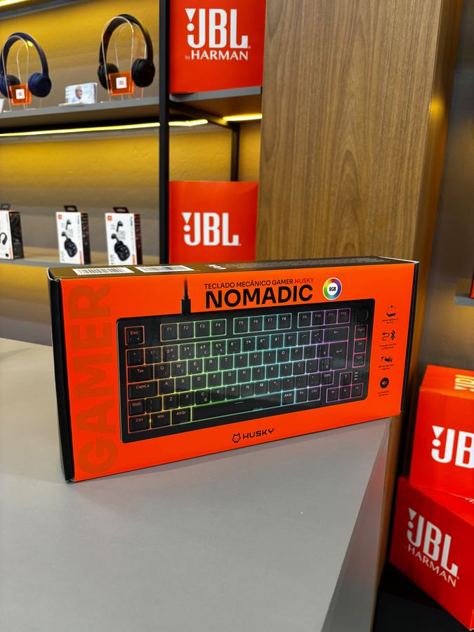 TECLADO SEM FIO MECANICO GAMER HUSKY NOMADIC RGB SWITCH GATERON G PRO BROWN BLUETOOTH ABNT2 PRETO HTG800PTMA
