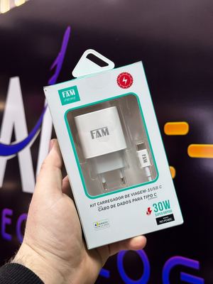 KIT CARREGADOR   CABO TIPO C/TIPO C 1 USB 30W FKT-PD30C FAM
