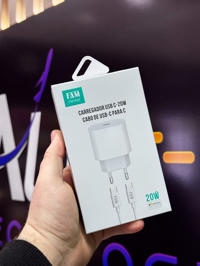 KIT CARREGADOR + CABO TIPO C/TIPO C 1 USB 20W FKT-PD52C FAM