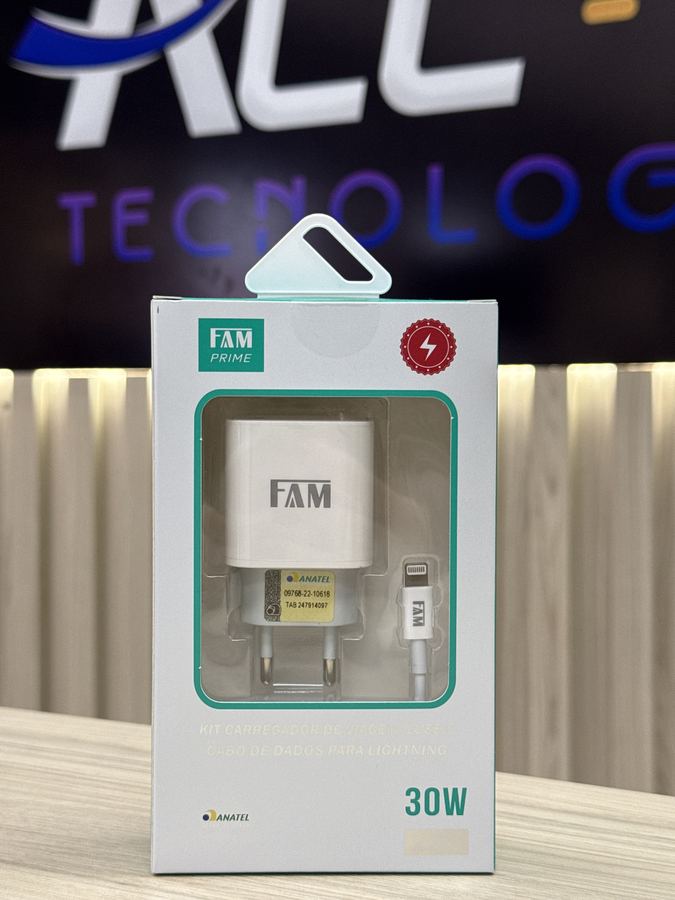 KIT CARREGADOR   CABO IPHONE/TIPO C 1 USB 30W FKT-PD305 FAM