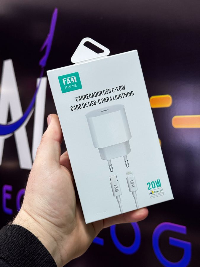 KIT CARREGADOR + CABO IPHONE/TIPO C 1 USB 20W FKT-PD525 FAM